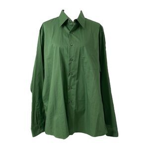 Men's XL Button-Down Shirt J. Garcia Green Striped Long Sleeve Wrinkle Resistant